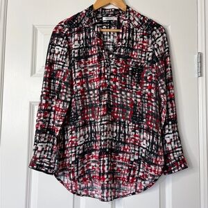 Ricki’s Long Sleeve Red White and Black Abstract Tunic Blouse Size S